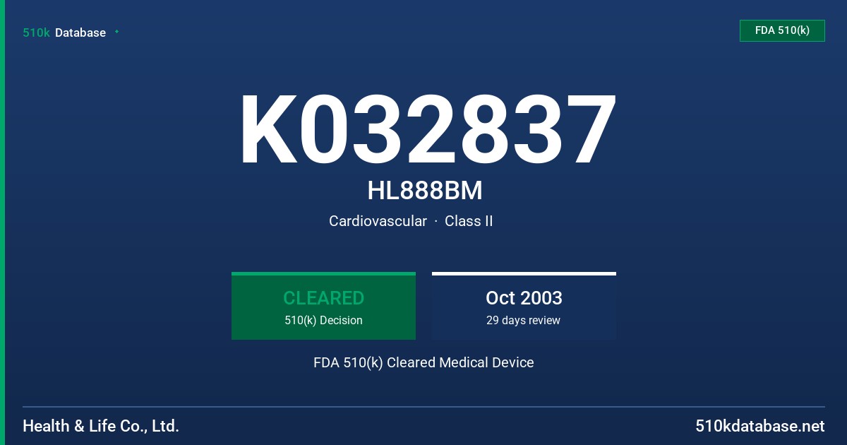 K032837 HL888BM FDA 510(k) Cleared Medical Device