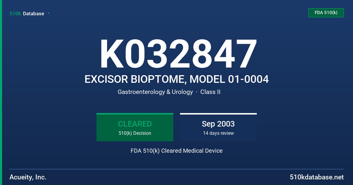 K032847 EXCISOR BIOPTOME, MODEL 01-0004 FDA 510(k) Cleared Medical Device