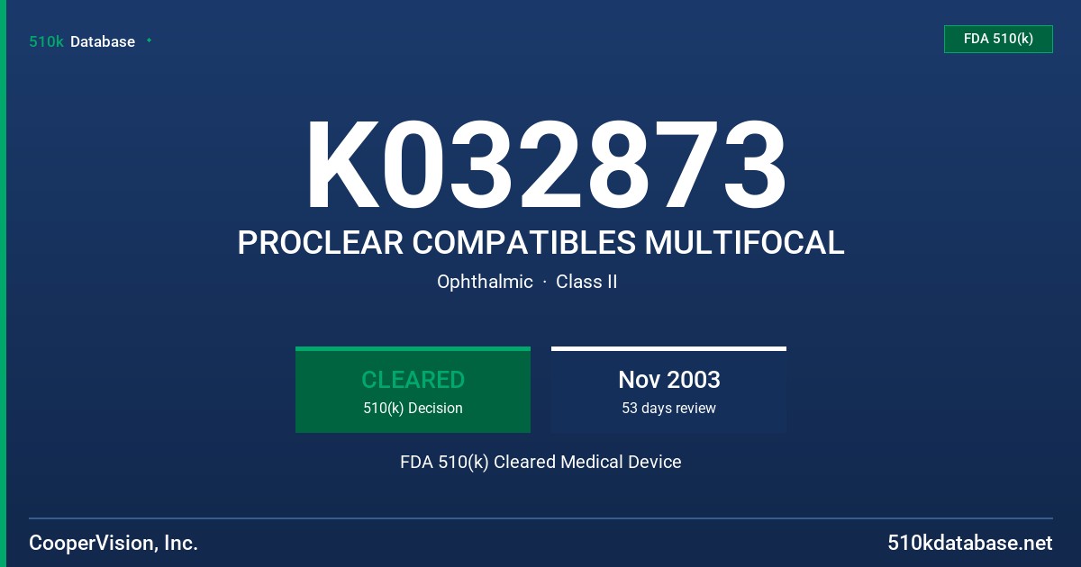 K032873 PROCLEAR COMPATIBLES MULTIFOCAL FDA 510(k) Cleared Medical Device