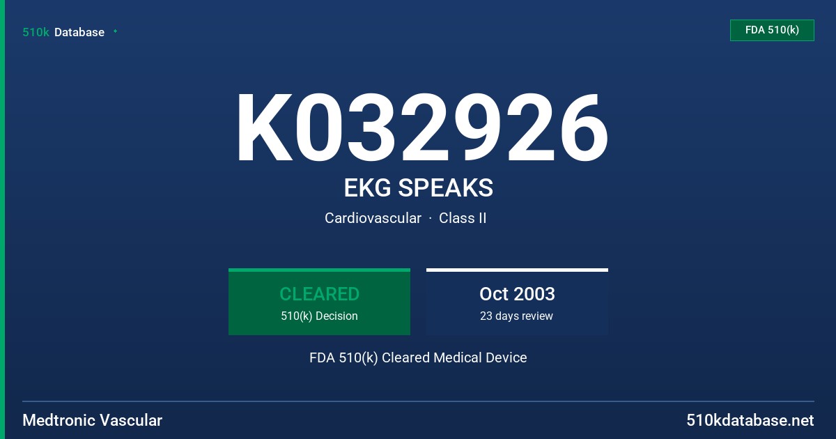 K032926 EKG SPEAKS FDA 510(k) Cleared Medical Device