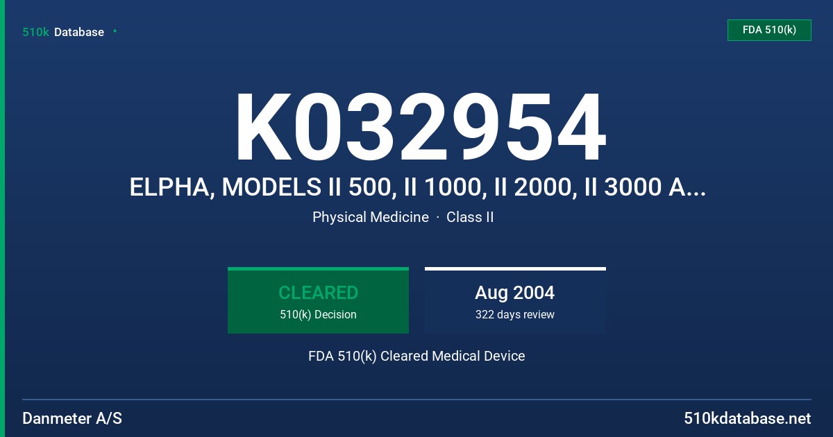 K032954 ELPHA, MODELS II 500, II 1000, II 2000, II 3000 AND E80 FDA 510(k) Cleared Medical Device