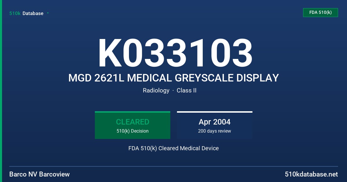 K033103 MGD 2621L MEDICAL GREYSCALE DISPLAY FDA 510(k) Cleared Medical Device