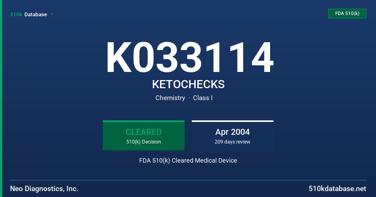 K033114 KETOCHECKS FDA 510(k) Cleared Medical Device