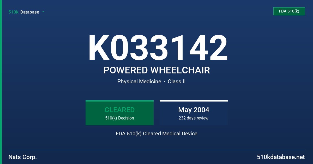 K033142 POWERED WHEELCHAIR FDA 510(k) Cleared Medical Device