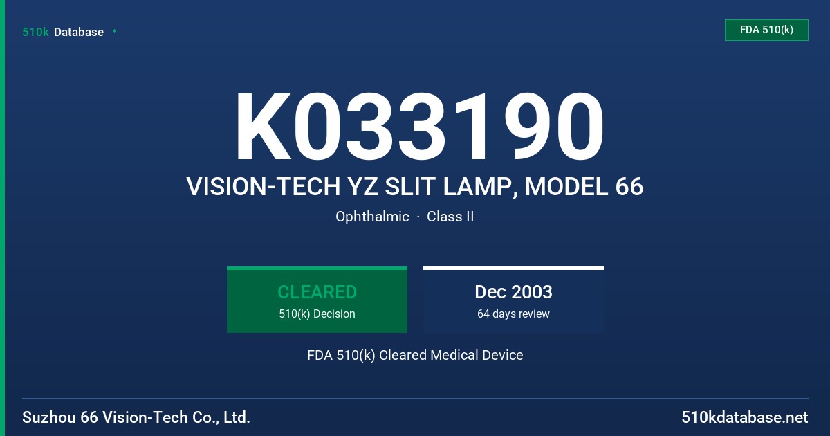 K033190 VISION-TECH YZ SLIT LAMP, MODEL 66 FDA 510(k) Cleared Medical Device