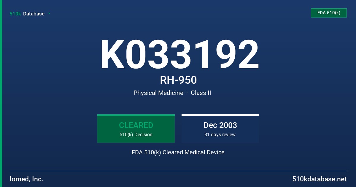 K033192 RH-950 FDA 510(k) Cleared Medical Device