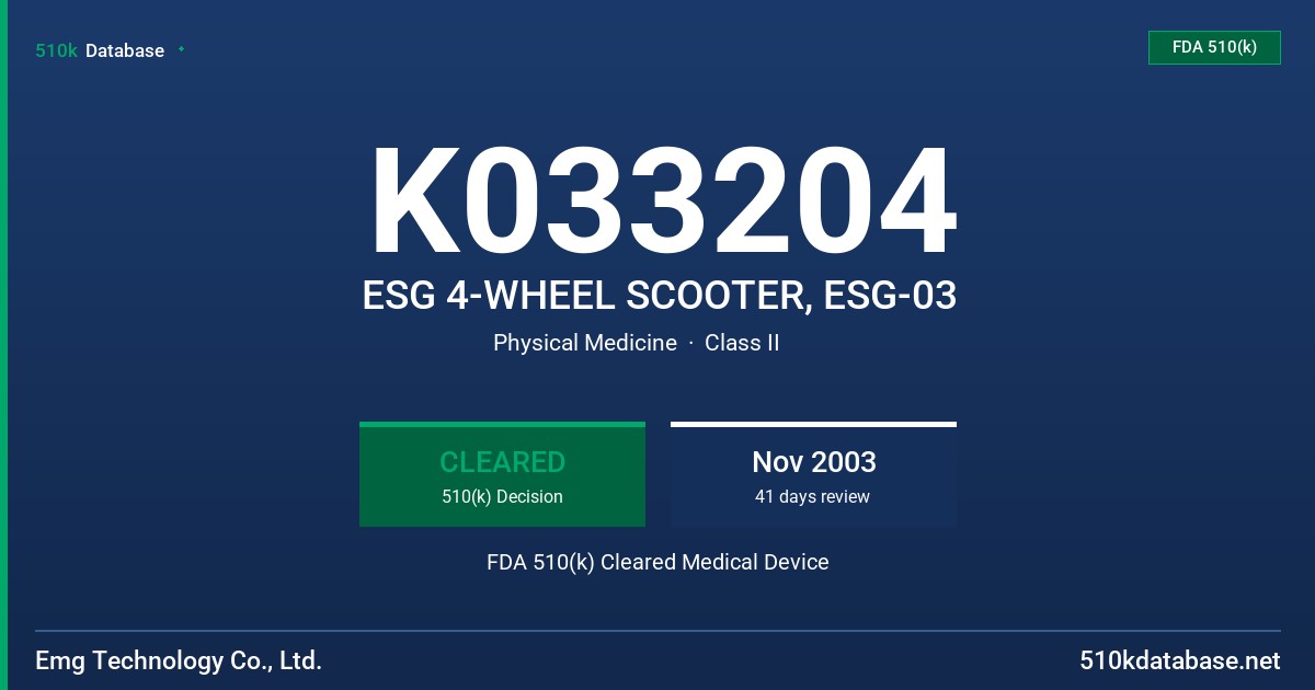 K033204 ESG 4-WHEEL SCOOTER, ESG-03 FDA 510(k) Cleared Medical Device
