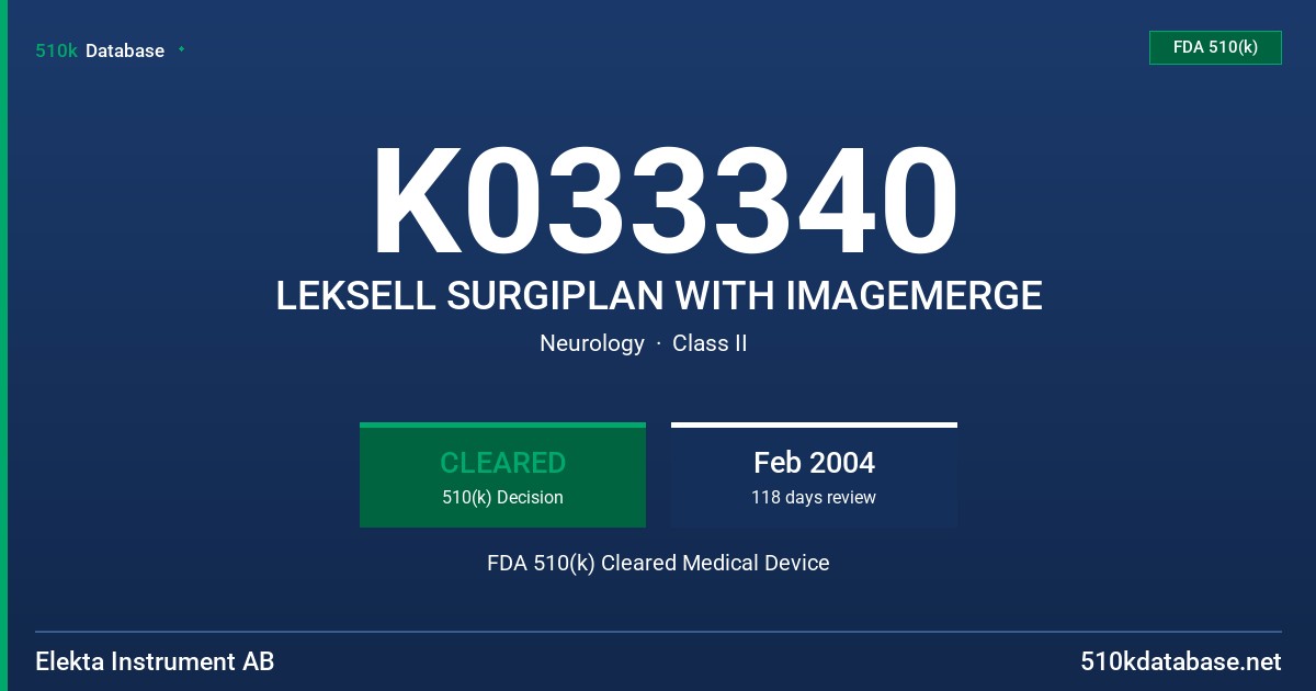 K033340 LEKSELL SURGIPLAN WITH IMAGEMERGE FDA 510(k) Cleared Medical Device