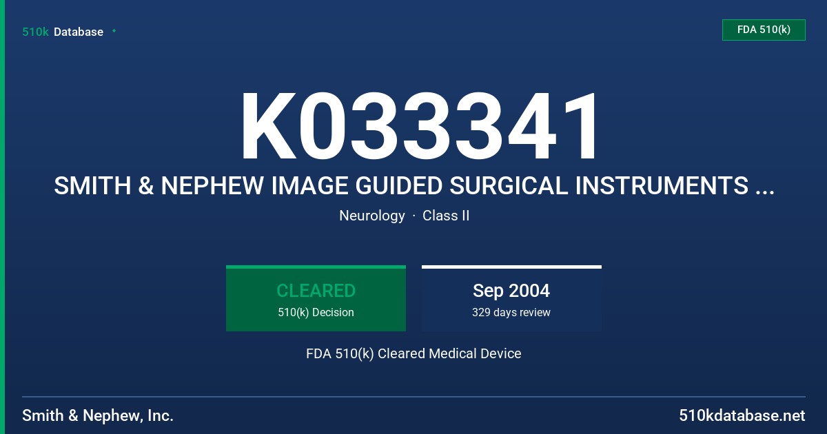 K033341 SMITH & NEPHEW IMAGE GUIDED SURGICAL INSTRUMENTS FOR HIP APPLICATIONS FDA 510(k) Cleared Medical Device
