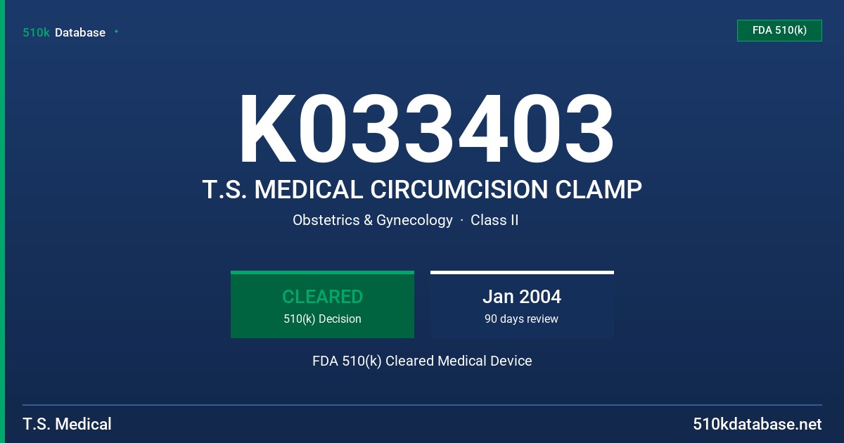 K033403 T.S. MEDICAL CIRCUMCISION CLAMP FDA 510(k) Cleared Medical Device