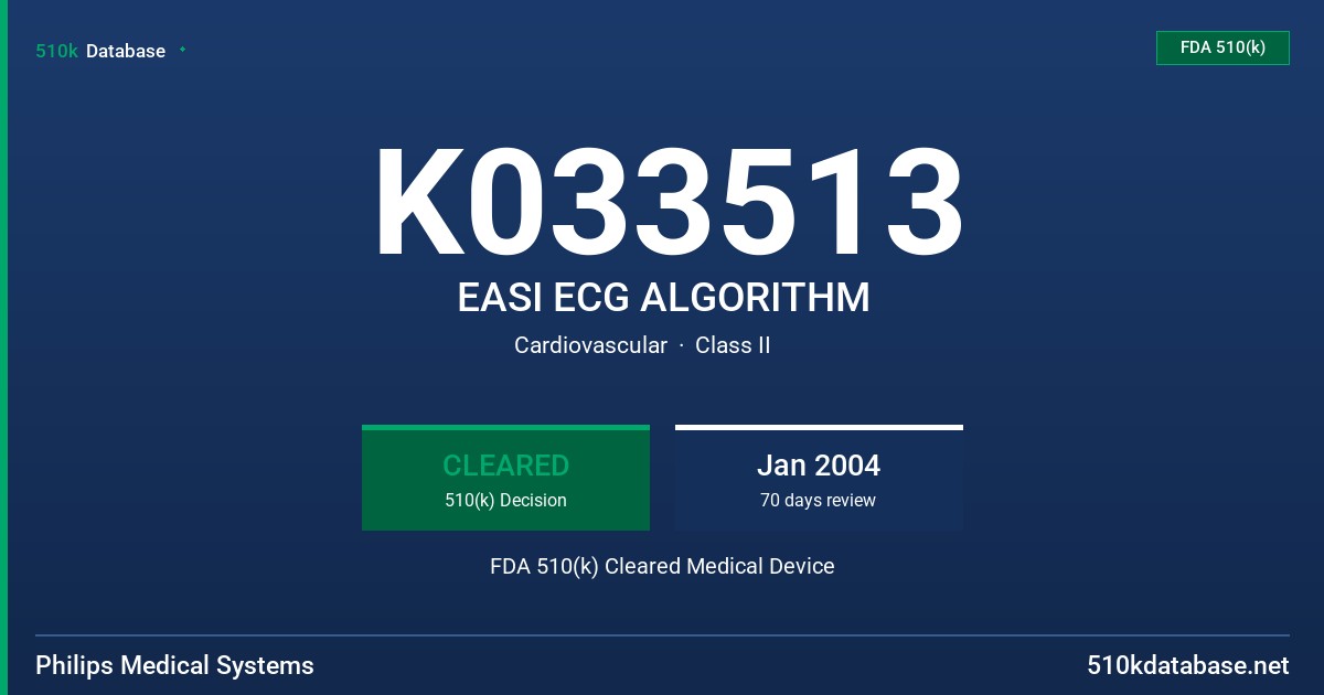 K033513 EASI ECG ALGORITHM FDA 510(k) Cleared Medical Device