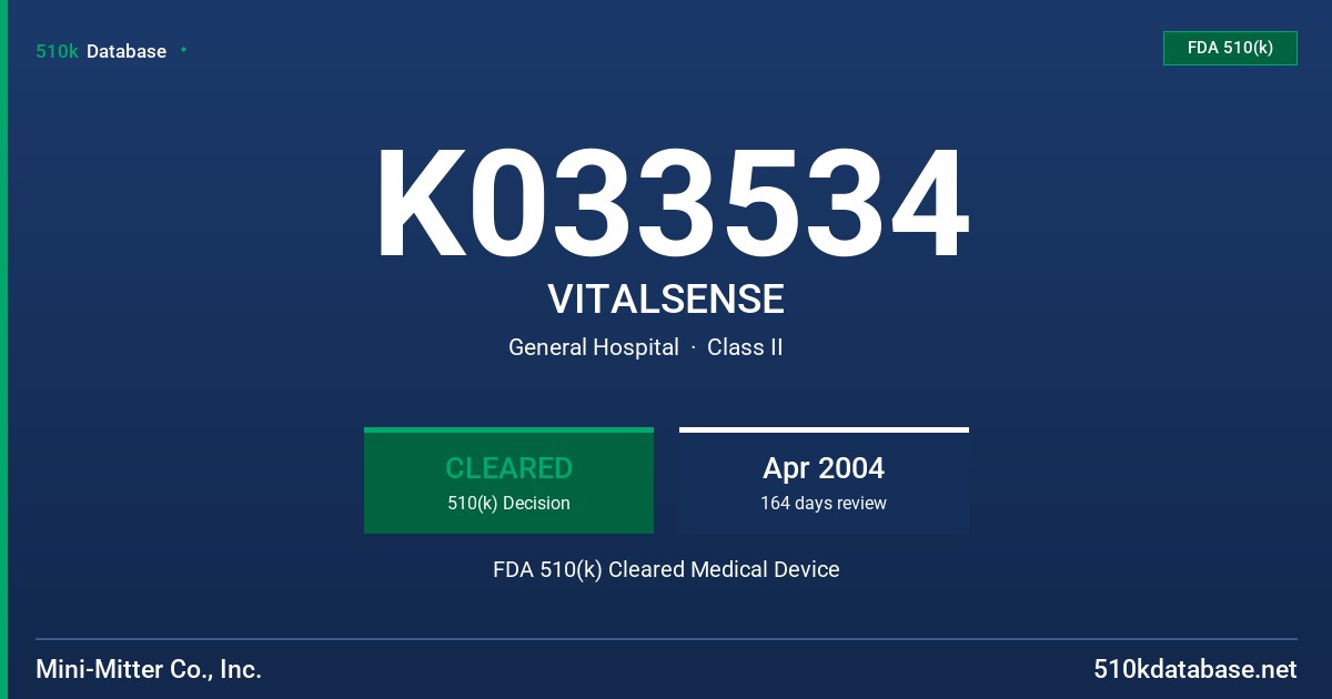 K033534 VITALSENSE FDA 510(k) Cleared Medical Device
