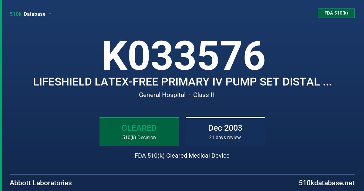 K033576 LIFESHIELD LATEX-FREE PRIMARY IV PUMP SET DISTAL MICROBORE PATIENT LINE, CONVERTIBLE PIN, 72 INCH, WITH 2 PRESSURE FDA 510(k) Cleared Medical Device
