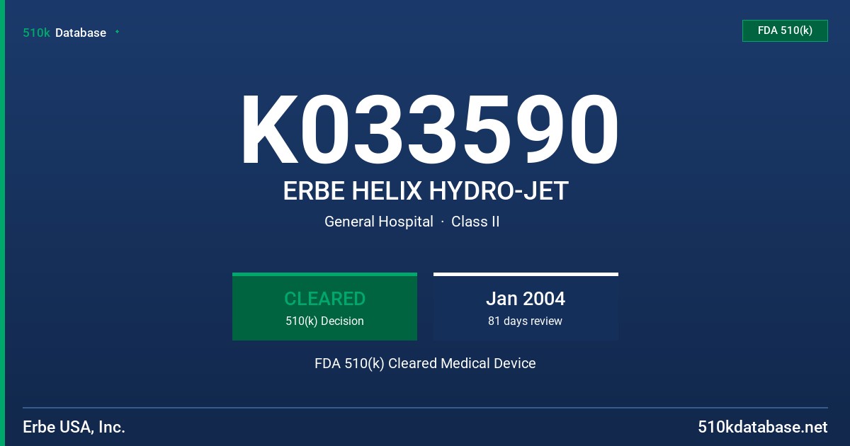 K033590 ERBE HELIX HYDRO-JET FDA 510(k) Cleared Medical Device