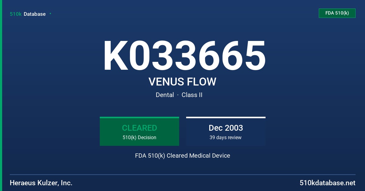 K033665 VENUS FLOW FDA 510(k) Cleared Medical Device