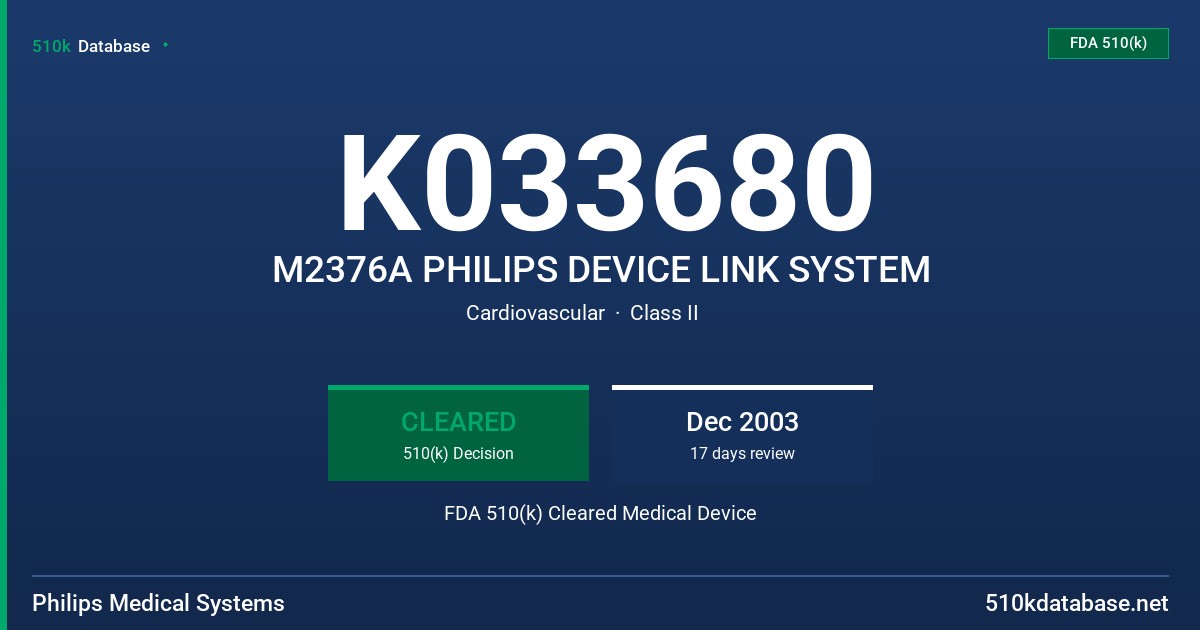 K033680 M2376A PHILIPS DEVICE LINK SYSTEM FDA 510(k) Cleared Medical Device