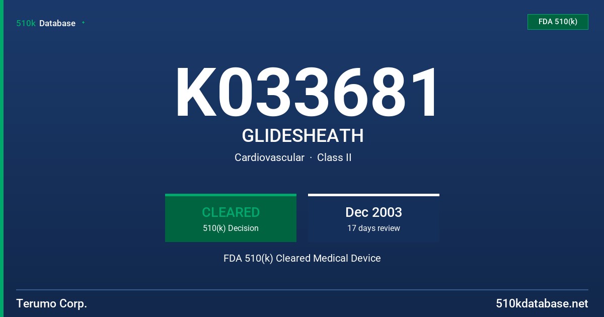 K033681 GLIDESHEATH FDA 510(k) Cleared Medical Device
