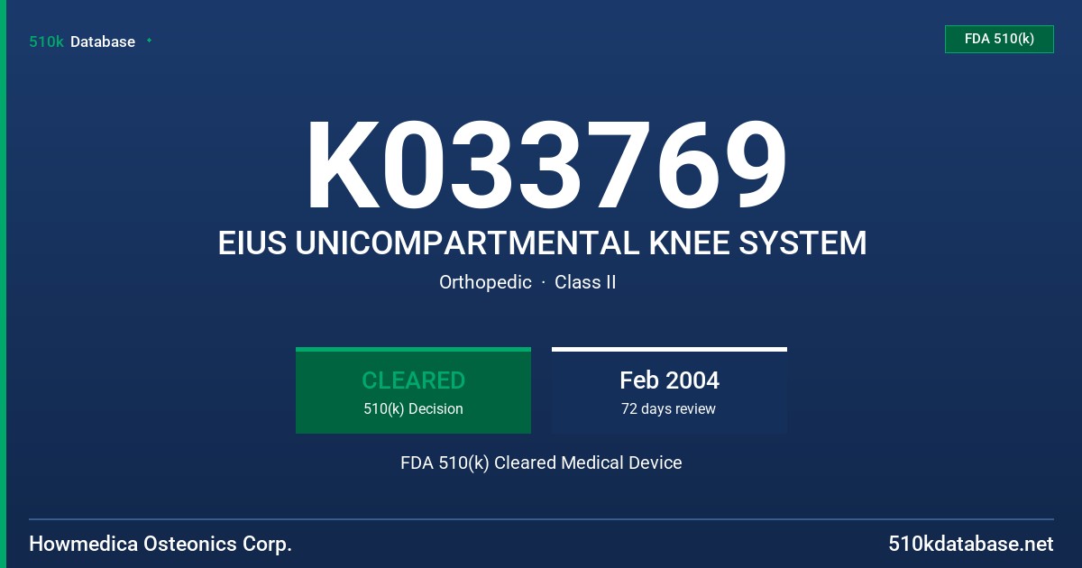 K033769 EIUS UNICOMPARTMENTAL KNEE SYSTEM FDA 510(k) Cleared Medical Device