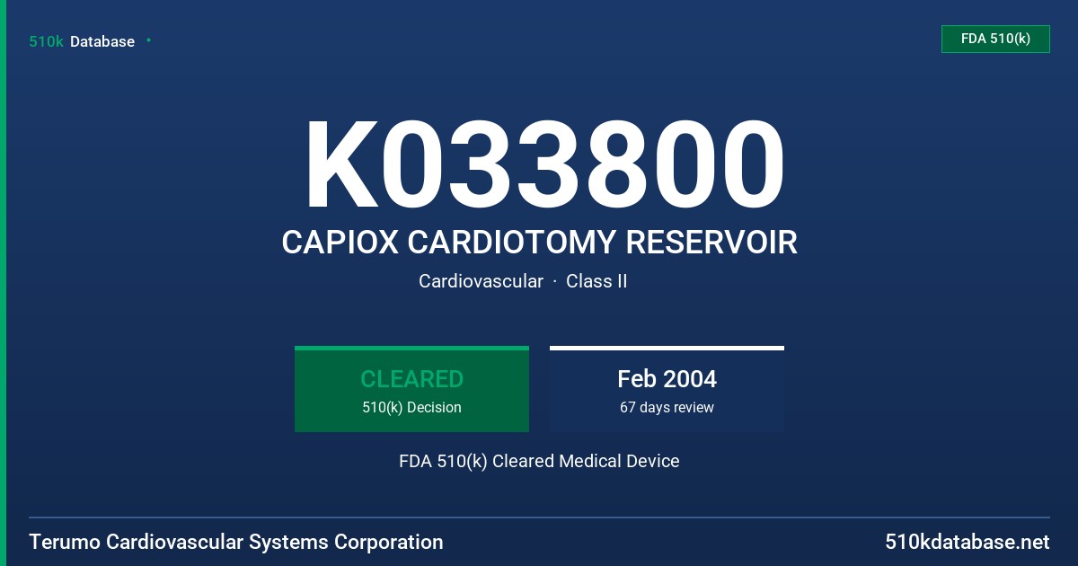 K033800 CAPIOX CARDIOTOMY RESERVOIR FDA 510(k) Cleared Medical Device