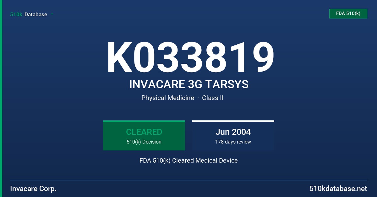K033819 INVACARE 3G TARSYS FDA 510(k) Cleared Medical Device