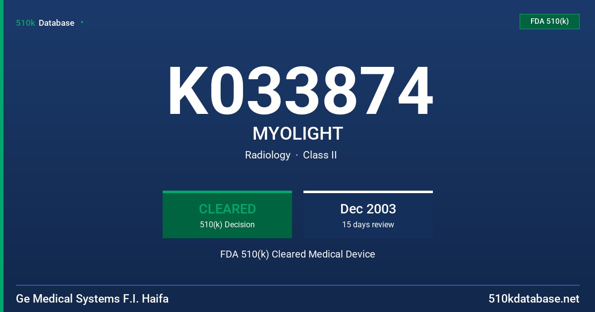 K033874 MYOLIGHT FDA 510(k) Cleared Medical Device