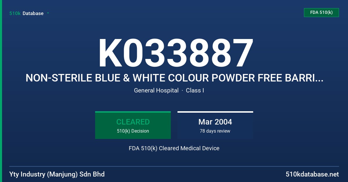 K033887 NON-STERILE BLUE & WHITE COLOUR POWDER FREE BARRIER PRO POLYBUTADIENE COPOLYMER EXAMINATION GLOVES FDA 510(k) Cleared Medical Device