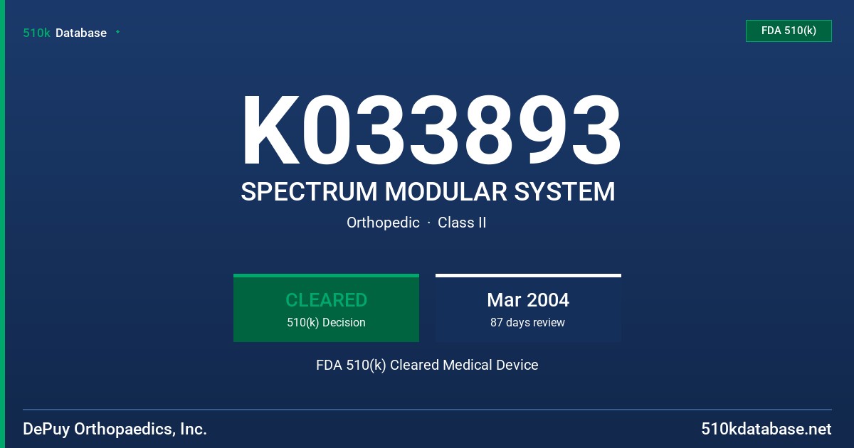 K033893 SPECTRUM MODULAR SYSTEM FDA 510(k) Cleared Medical Device