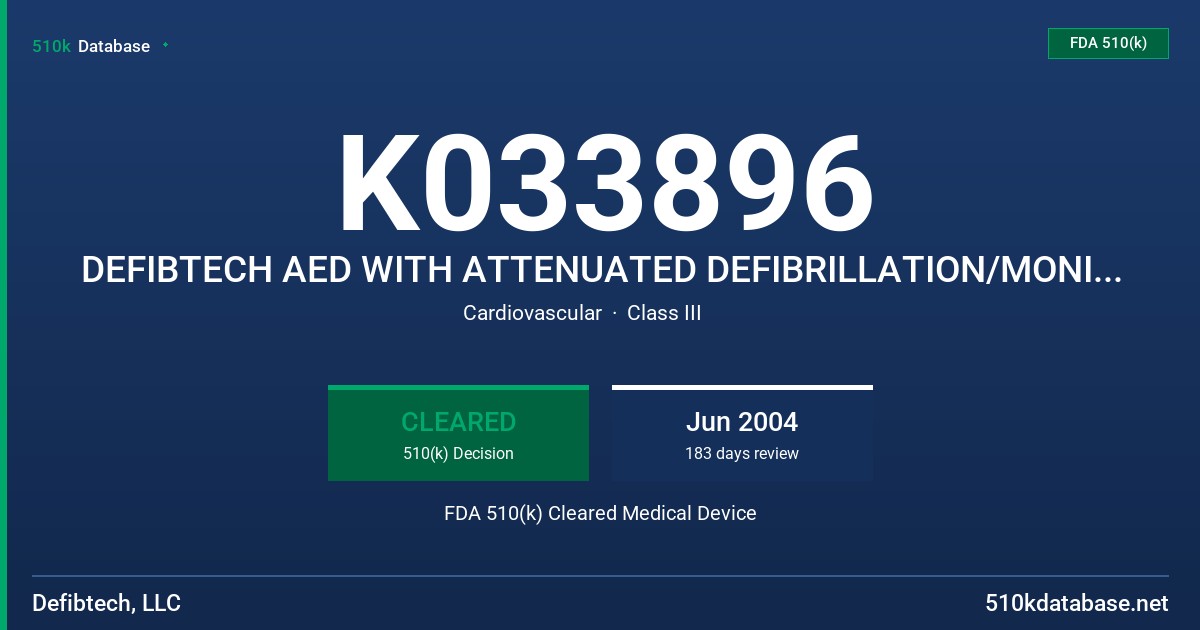 K033896 DEFIBTECH AED WITH ATTENUATED DEFIBRILLATION/MONITORING PADS, MODELS DDU-100 WITH DDP-200P FDA 510(k) Cleared Medical Device