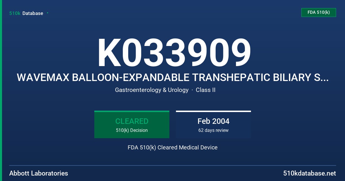 K033909 WAVEMAX BALLOON-EXPANDABLE TRANSHEPATIC BILIARY STENT SYSTEM FDA 510(k) Cleared Medical Device