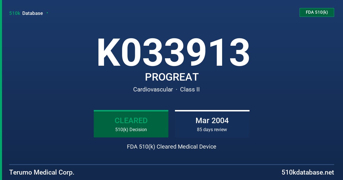 K033913 PROGREAT FDA 510(k) Cleared Medical Device