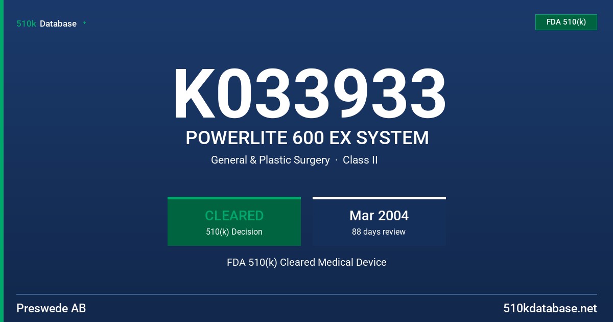 K033933 POWERLITE 600 EX SYSTEM FDA 510(k) Cleared Medical Device