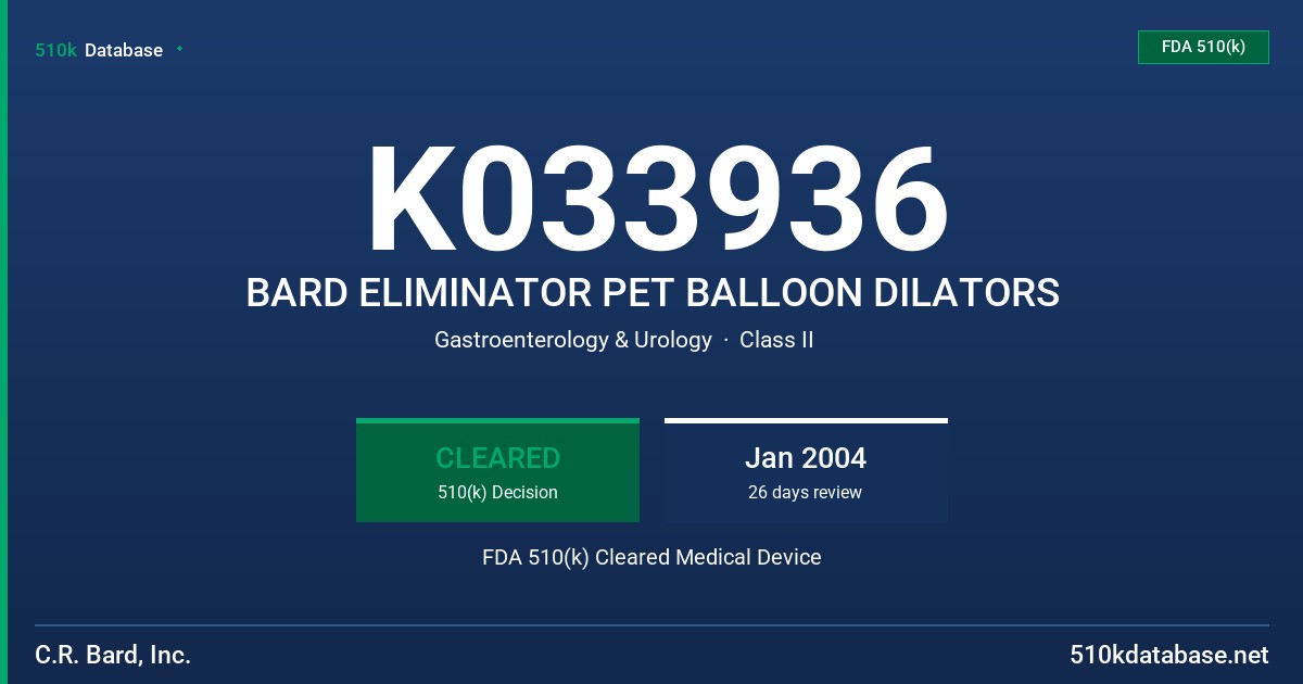 K033936 BARD ELIMINATOR PET BALLOON DILATORS FDA 510(k) Cleared Medical Device