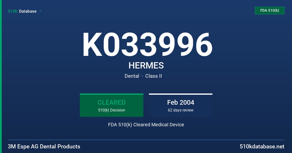 K033996 HERMES FDA 510(k) Cleared Medical Device