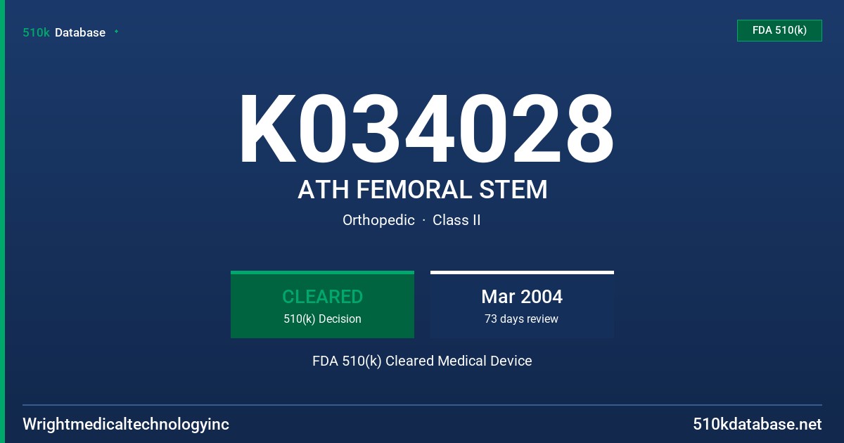 K034028 ATH FEMORAL STEM FDA 510(k) Cleared Medical Device