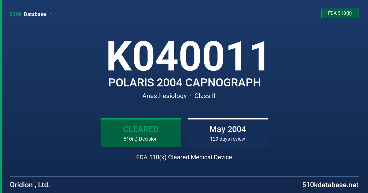 K040011 POLARIS 2004 CAPNOGRAPH FDA 510(k) Cleared Medical Device