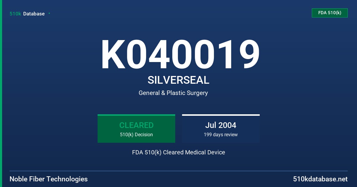 K040019 SILVERSEAL FDA 510(k) Cleared Medical Device