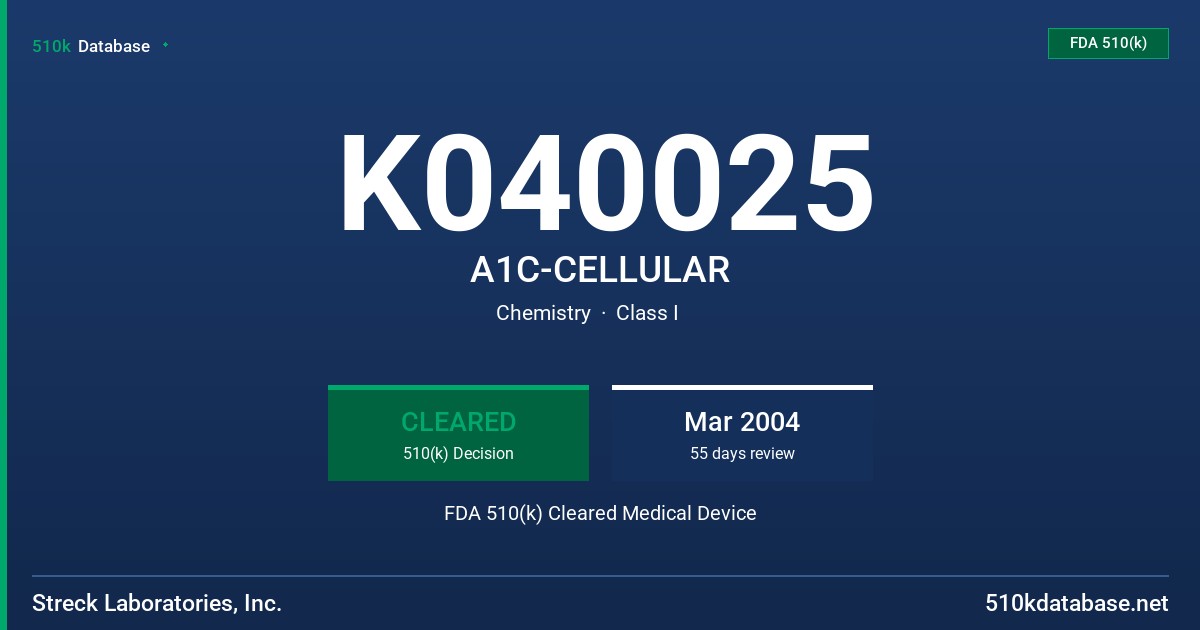 K040025 A1C-CELLULAR FDA 510(k) Cleared Medical Device