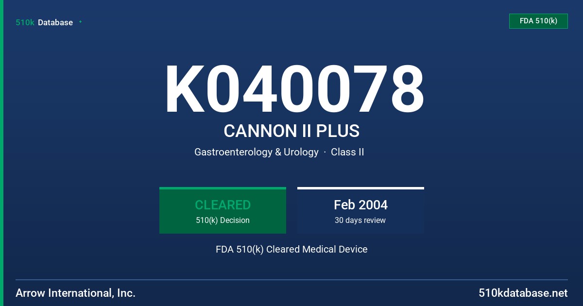 K040078 CANNON II PLUS FDA 510(k) Cleared Medical Device