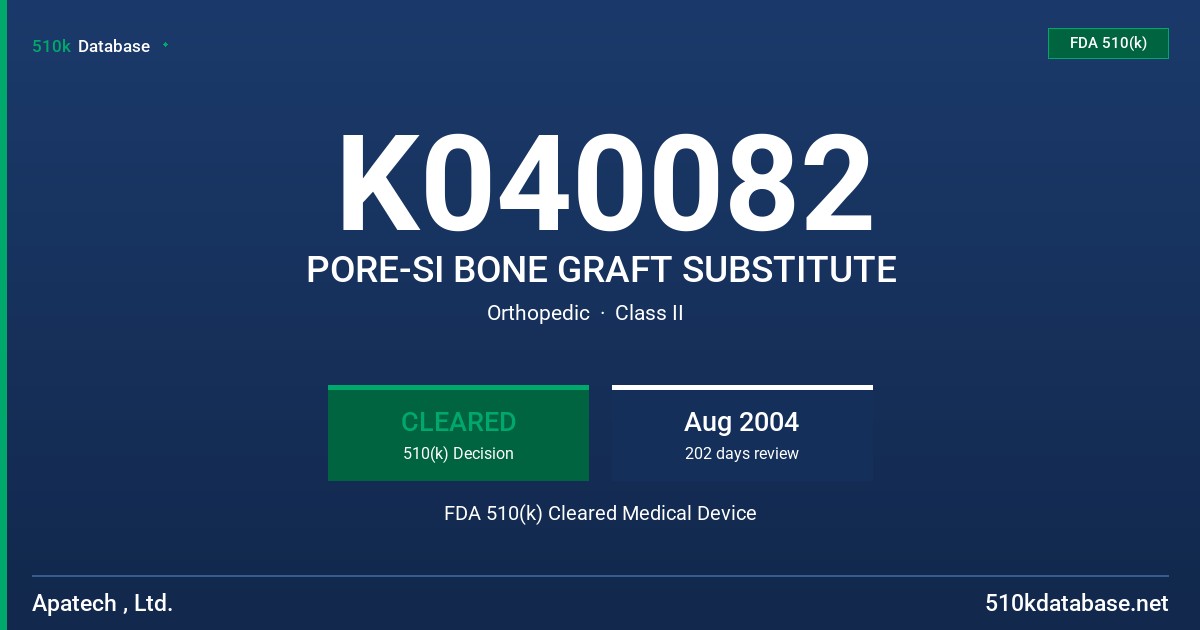 K040082 PORE-SI BONE GRAFT SUBSTITUTE FDA 510(k) Cleared Medical Device
