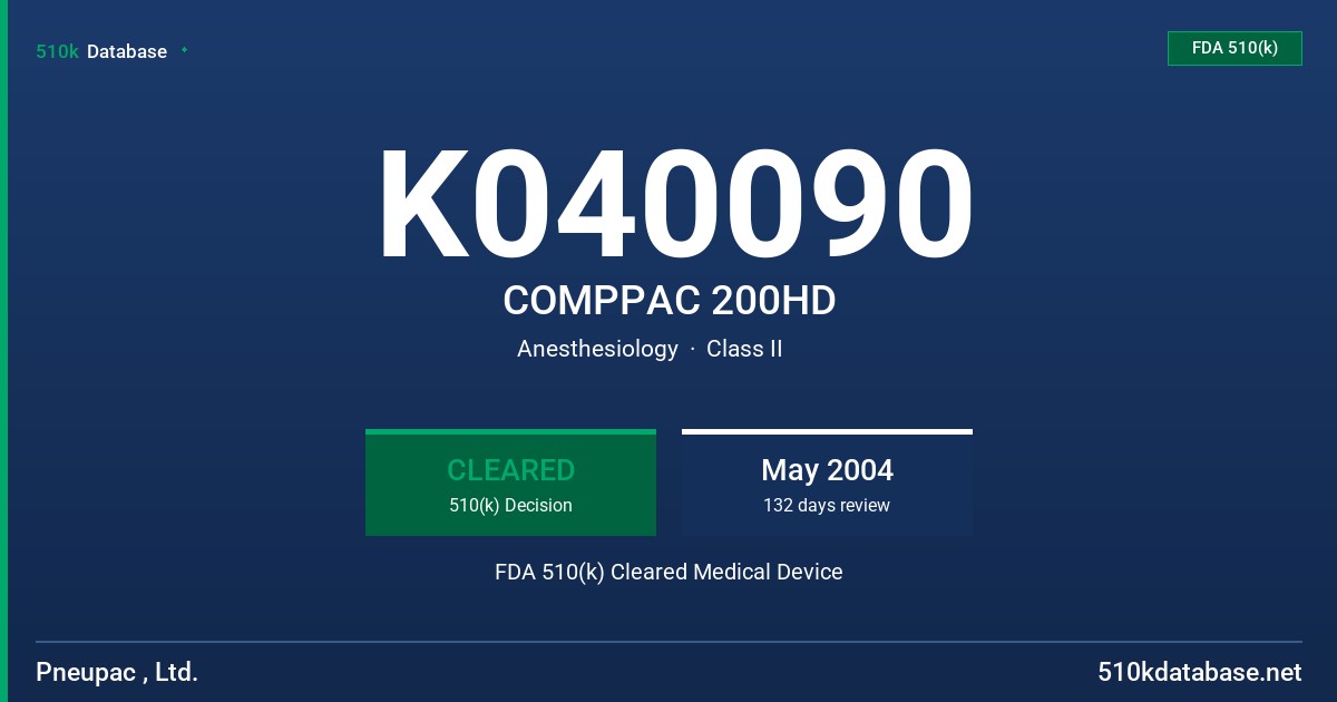 K040090 COMPPAC 200HD FDA 510(k) Cleared Medical Device