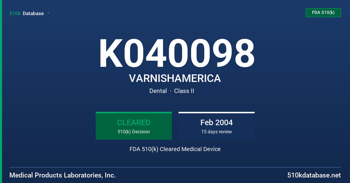 K040098 VARNISHAMERICA FDA 510(k) Cleared Medical Device