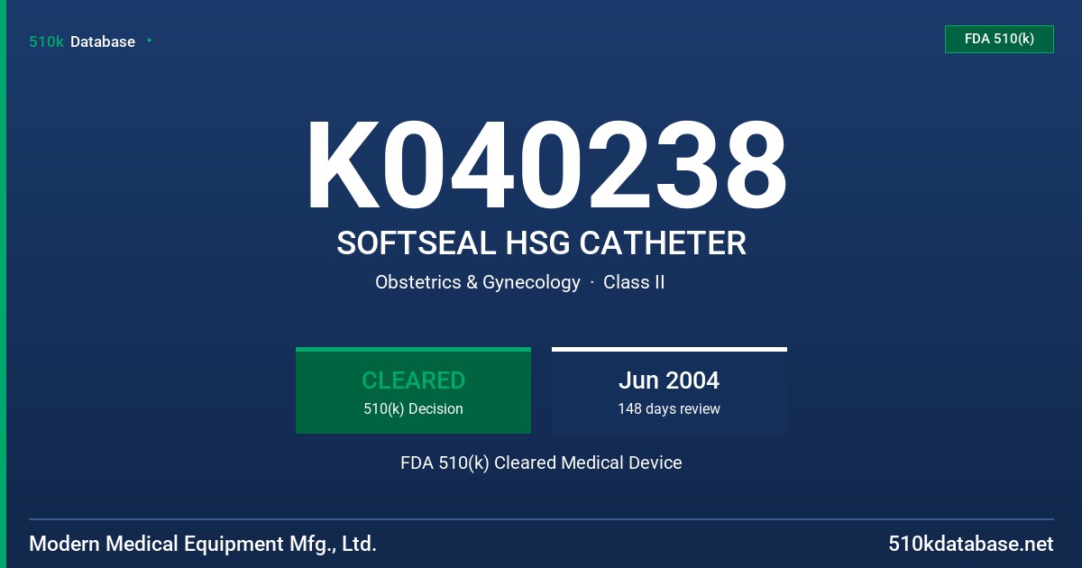 K040238 SOFTSEAL HSG CATHETER FDA 510(k) Cleared Medical Device