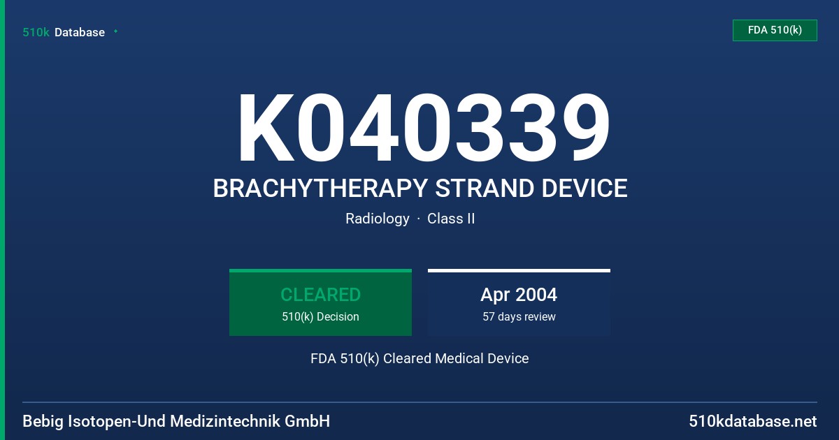 K040339 BRACHYTHERAPY STRAND DEVICE FDA 510(k) Cleared Medical Device