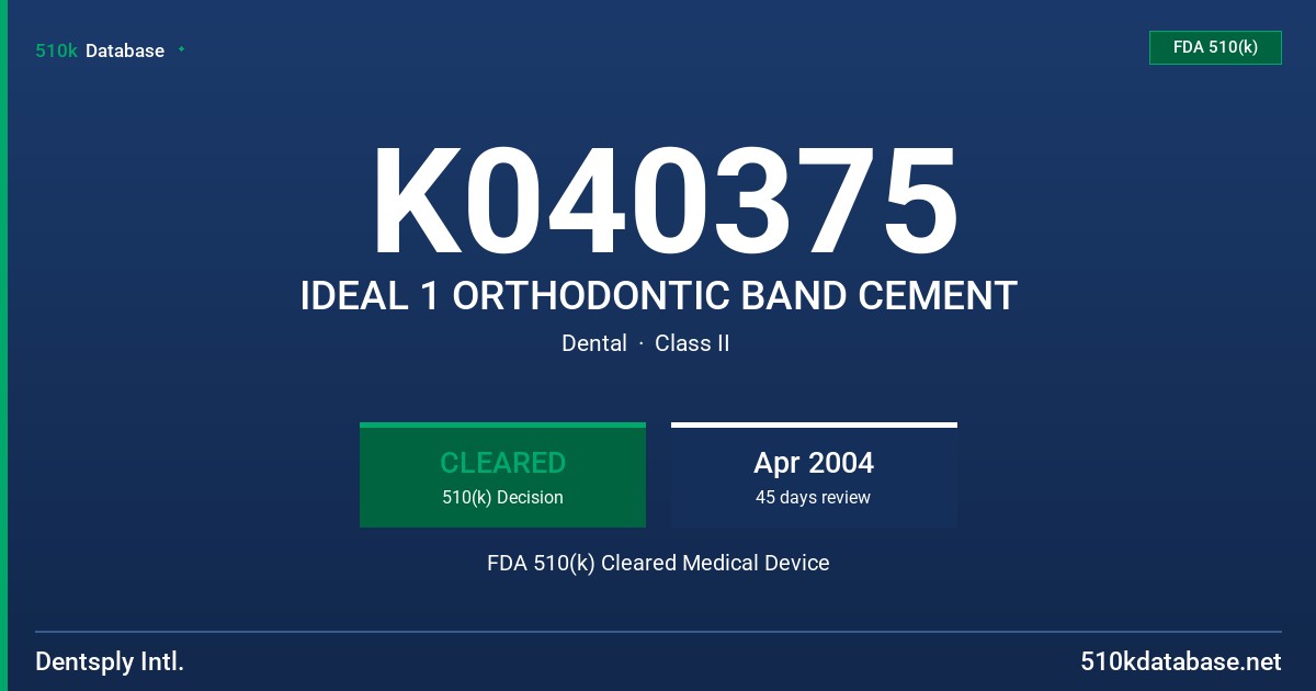 K040375 IDEAL 1 ORTHODONTIC BAND CEMENT FDA 510(k) Cleared Medical Device