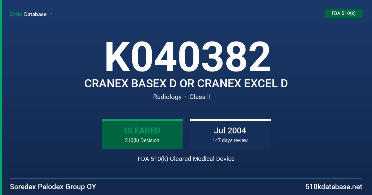 K040382 CRANEX BASEX D OR CRANEX EXCEL D FDA 510(k) Cleared Medical Device