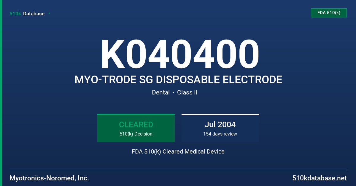 K040400 MYO-TRODE SG DISPOSABLE ELECTRODE FDA 510(k) Cleared Medical Device
