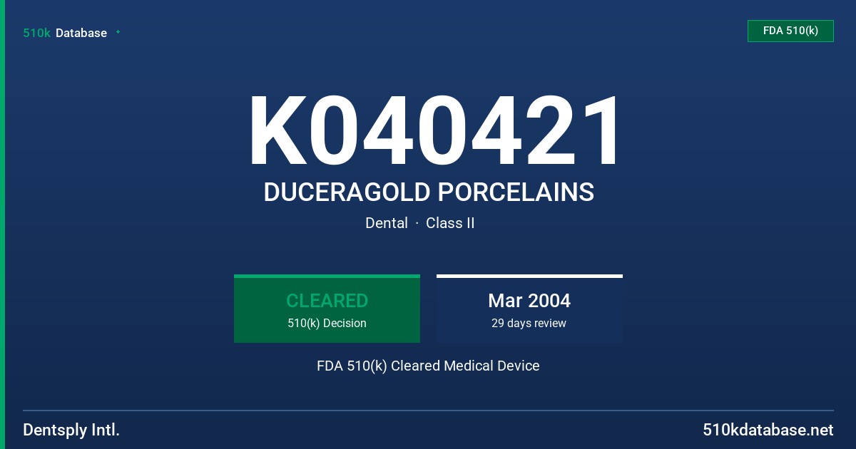 K040421 DUCERAGOLD PORCELAINS FDA 510(k) Cleared Medical Device