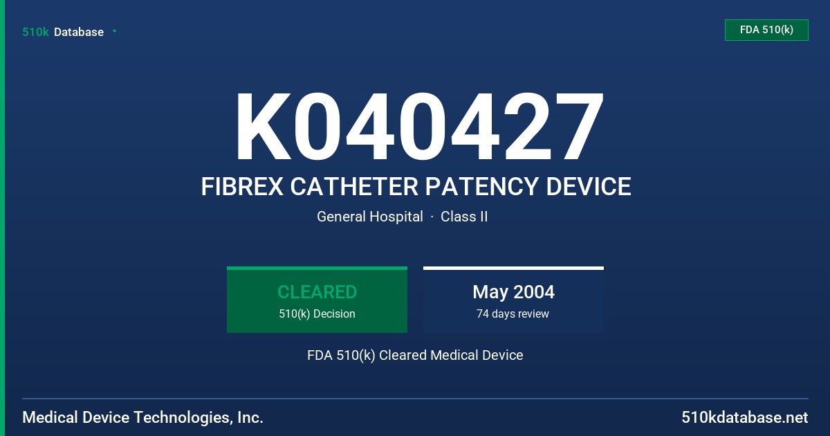 K040427 FIBREX CATHETER PATENCY DEVICE FDA 510(k) Cleared Medical Device