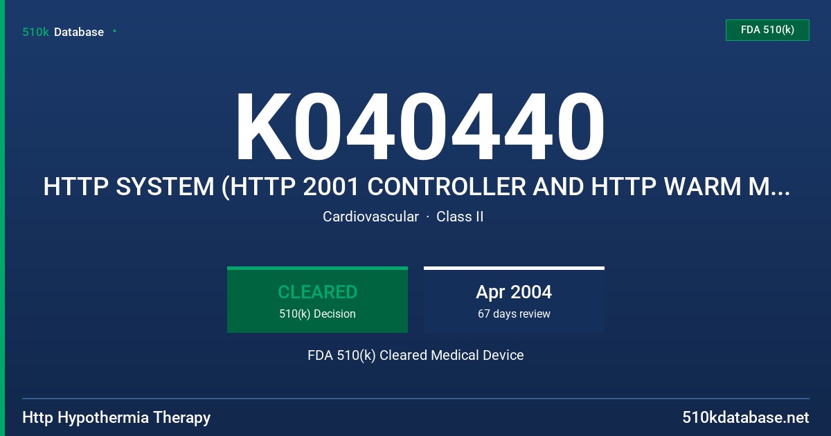K040440 HTTP SYSTEM (HTTP 2001 CONTROLLER AND HTTP WARM ME BLANKETS) FDA 510(k) Cleared Medical Device