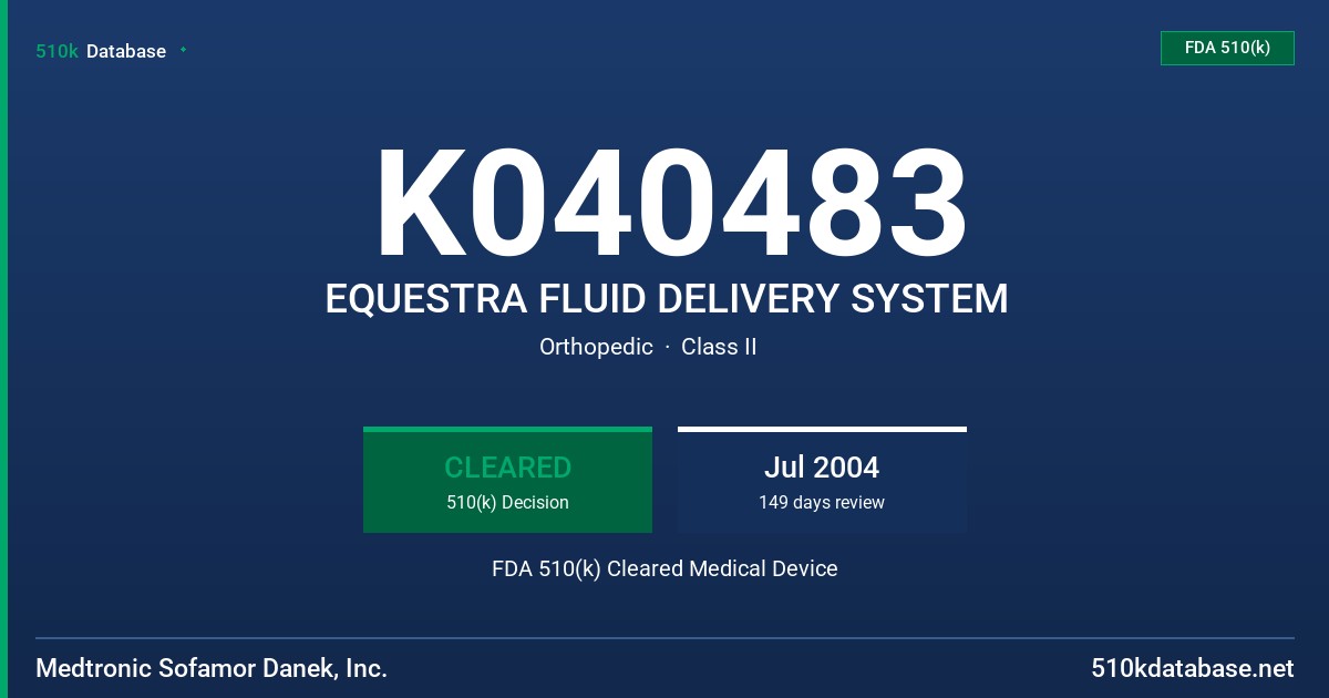 K040483 EQUESTRA FLUID DELIVERY SYSTEM FDA 510(k) Cleared Medical Device